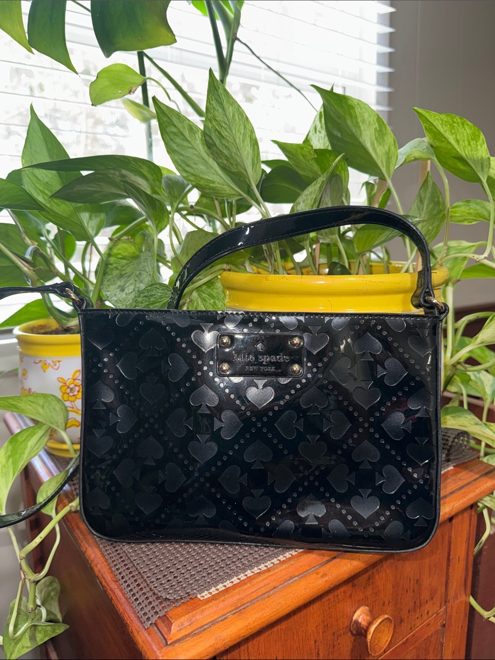 Kate Spade Small Black Patent Faux Leather Shoulder Bag